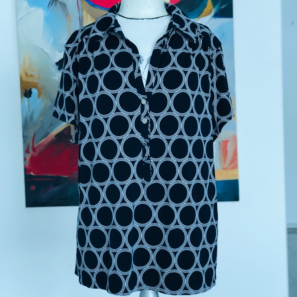 ALFANI | Print Top | Navy Blue and White | 3X